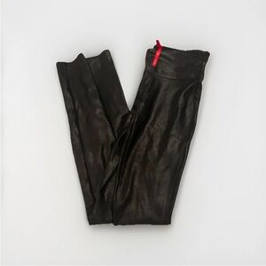 SPANX Faux Leather Shiny Leggings Pants BLACK XS Extra Small EUC